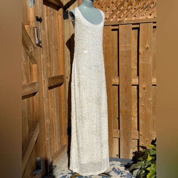 🆕 SIMKHAI 🧿 NWOT Bex Sequined Embellished Maxi Dress, Ivory - Sz US 10 - Picture 4 of 14